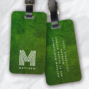 Étiquette À Bagage Masculine en cuir vert gras monogramme