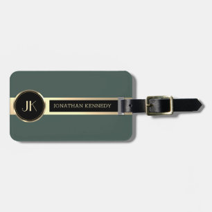 Étiquette À Bagage Masculine Executive Green & Gold Metal monogramme