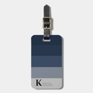 Étiquette À Bagage Masculine Marine bleu Ombre gris classique Monogra