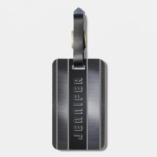 Étiquette À Bagage Masculine monogramme Métallique Argent Gris et Noi