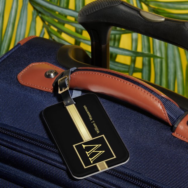 Étiquette À Bagage Masculine Monogramme Style Exécutif (Insitu Rectoal 1)