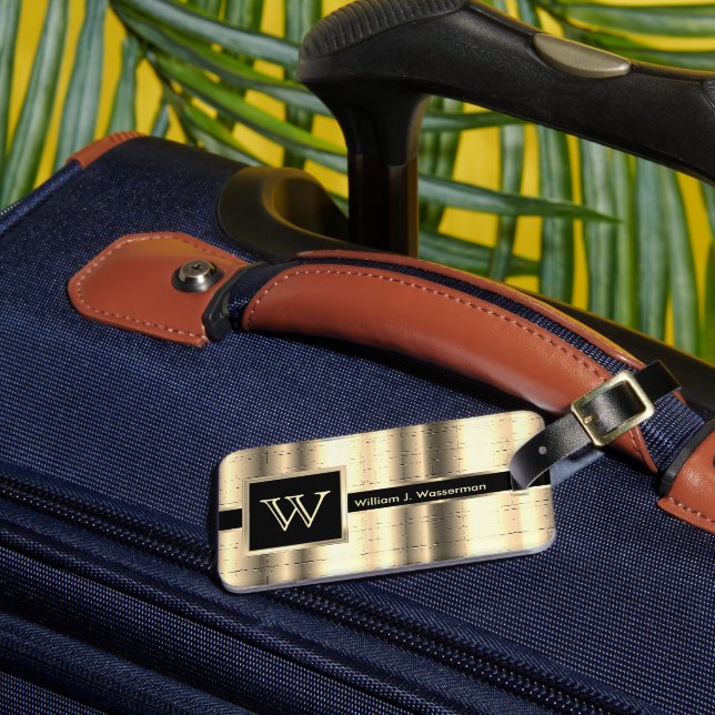 Étiquette À Bagage Masculine Monogramme Style Exécutif - Faux Gold (Insitu Rectoal 3)