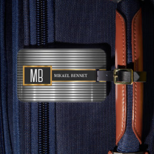 Étiquette À Bagage Masculine Monogramme Style exécutif - Métal Argent
