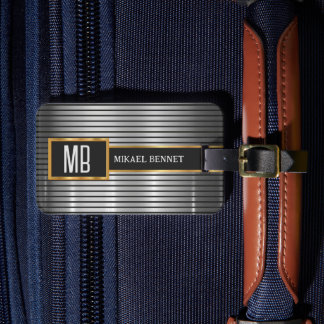 Étiquette À Bagage Masculine Monogramme Style exécutif - Métal Argent