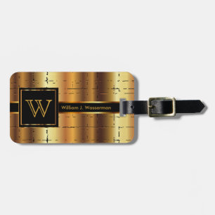 Étiquette À Bagage Masculine Monogramme Style Exécutif - Métal Or