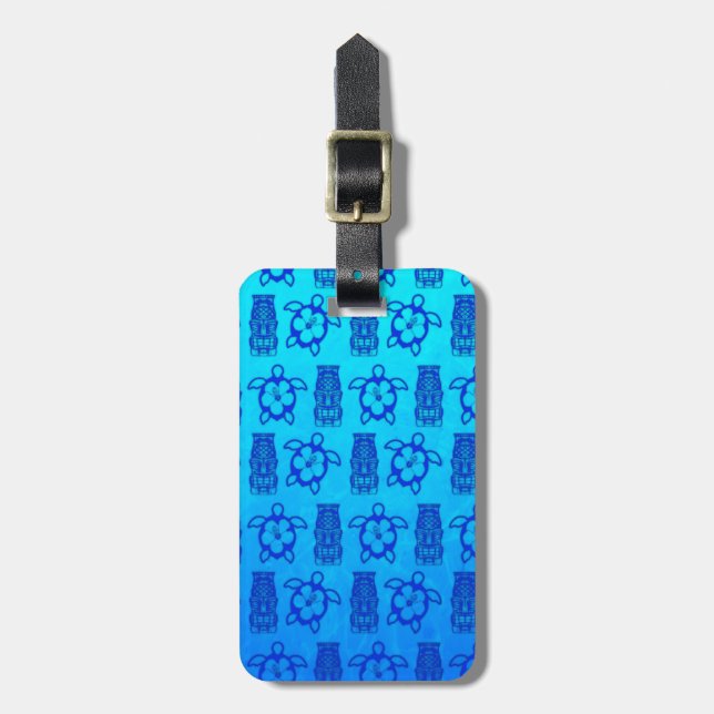 Étiquette À Bagage Masque bleu de Honu et de Tiki (Devant Vertical)