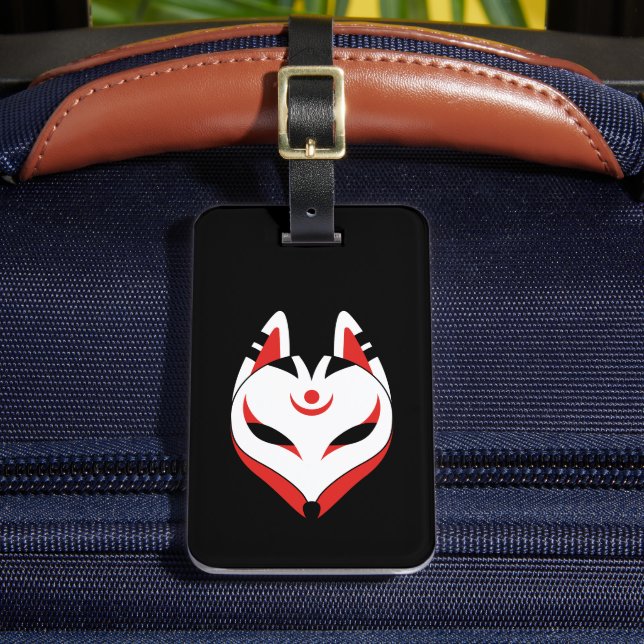 Étiquette À Bagage Masque japonais Kitsune Fox sur noir (Insitu Rectoal 2)