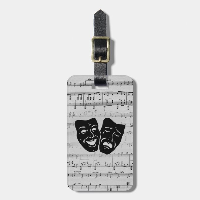 Étiquette À Bagage Masques argentés de musique et de théâtre (Devant Vertical)