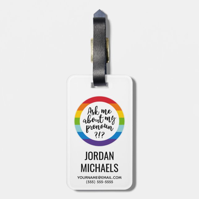 Étiquette À Bagage Me Demandez-Moi Mon Pronoun ? (Dos Vertical)