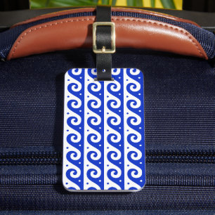 Étiquette À Bagage Méandre Grec, Motif de Vague Méditerranéen, Bleu