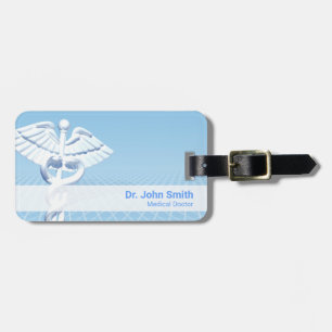 Étiquette À Bagage Médicale blanc 3D Caduceus Blue Design