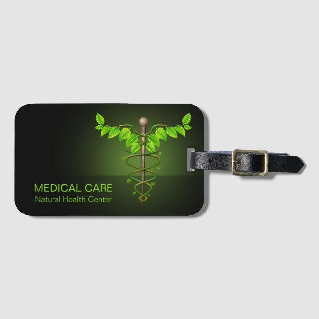Étiquette À Bagage Médicale holistique alternatif Caduceus Feuilles v (Devant Horizontal)
