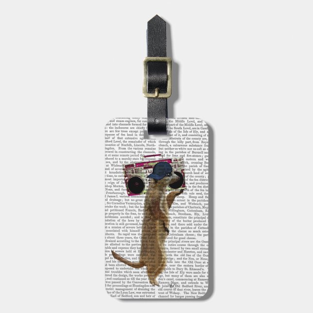 Étiquette À Bagage Meerkat avec Boom Box Ghetto Blaster 2 (Devant Vertical)