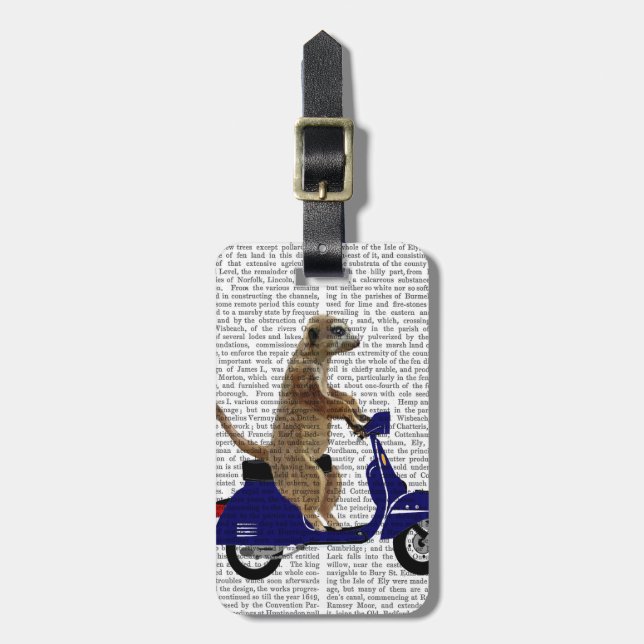 Étiquette À Bagage Meerkat sur Dark Blue Moped (Devant Vertical)