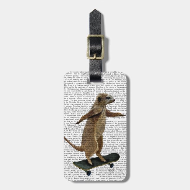 Étiquette À Bagage Meerkat sur la planche à roulettes 2 (Devant Vertical)