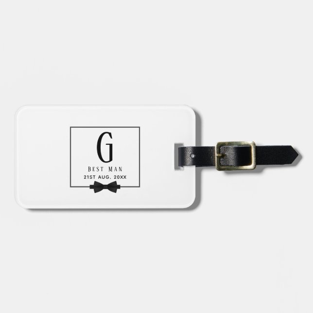 Étiquette À Bagage Meilleur homme Groomsman Monogrammed Bow Cravate M (Devant horizontal)
