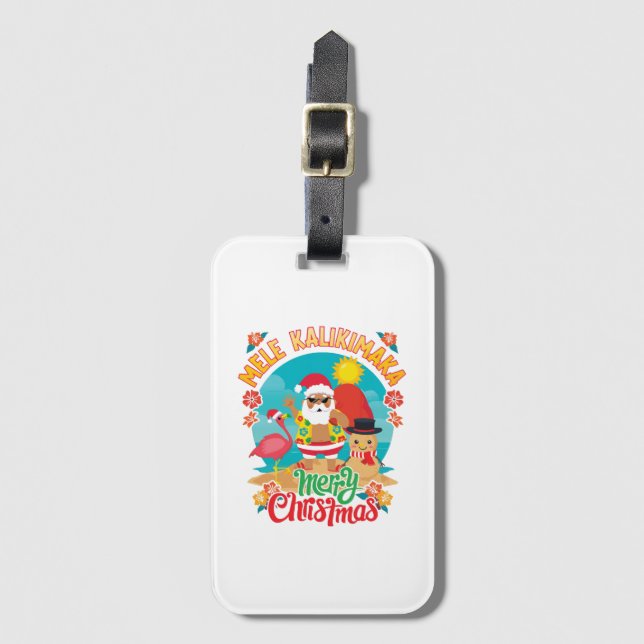 Étiquette À Bagage Mele Kalikimaka pour un Noël hawaïen brillant (Devant Vertical)