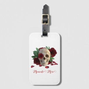 Étiquette À Bagage Memento Mori. Crâne aux roses rouges