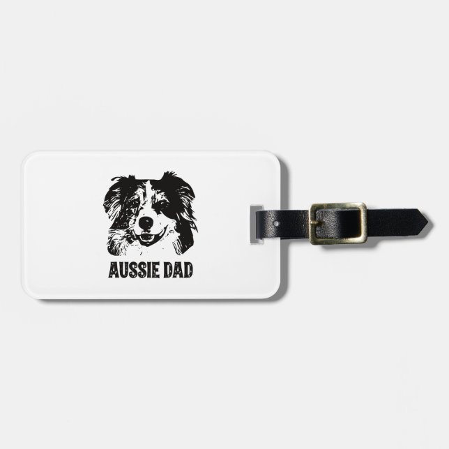 Étiquette À Bagage Mens Aussie Papa - Australian Shepherd Chien Papa (Devant horizontal)