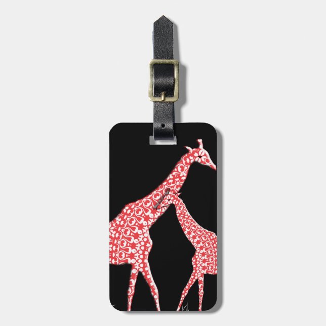 Étiquette À Bagage Mère mignonne bébé Motif Whimsical Giraffe Orange (Devant Vertical)