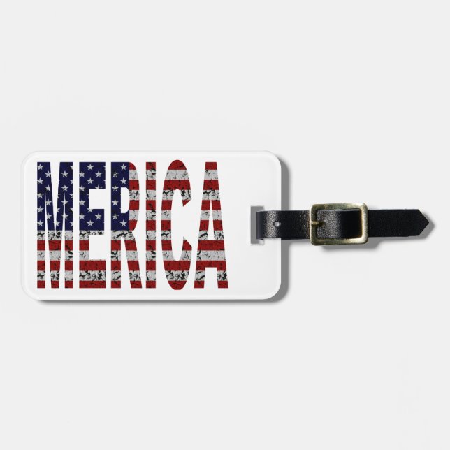 Étiquette À Bagage MERICA - Drapeau américain des Etats-Unis d'argot (Devant horizontal)