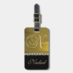 Étiquette À Bagage Métal Doré Perles Stylish Monogramme N