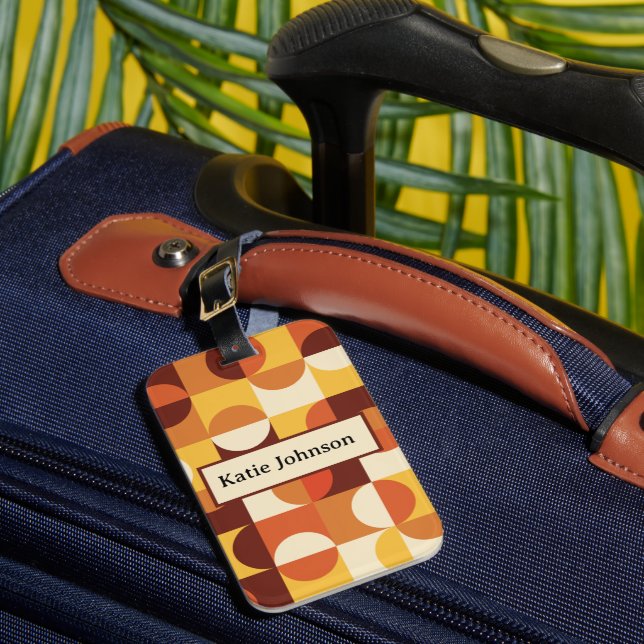 Étiquette À Bagage Mi-siècle demi cercles jaune orange monogramme (Insitu Rectoal 1)