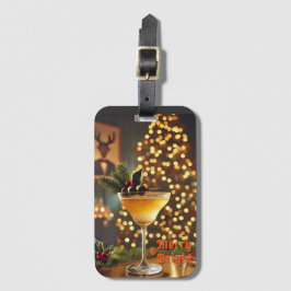 Étiquette À Bagage Mi-Siècle Noël Joyeux & Cocktail lumineux