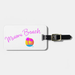 Étiquette À Bagage Miami-Beach-logo-soleil-palmiers-rose