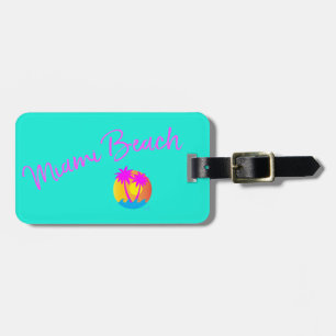 Étiquette À Bagage Miami-Beach-logo-soleil-palmiers-rose