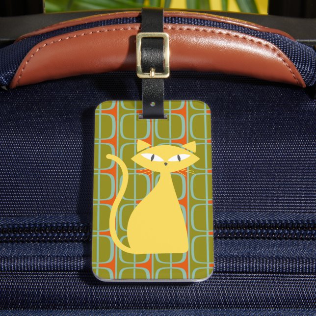 Étiquette À Bagage Mid Century Modern Cat on Geometric Pattern (Insitu Rectoal 2)
