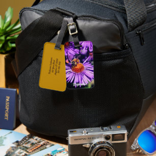 Étiquette À Bagage Miel Abeille Sur Fleur Aster Violet Personnalisé