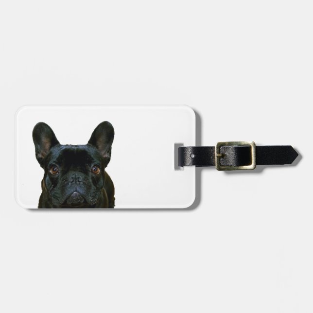 Étiquette À Bagage Mignon Black French Bulldog Frenchie Photo : (Devant horizontal)