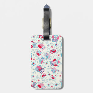 Étiquette À Bagage mignonne girly drôles visages hiboux fleurs tourbi
