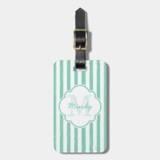 Étiquette À Bagage Mignonne Mint Green Peint Grilles Monogramme et no