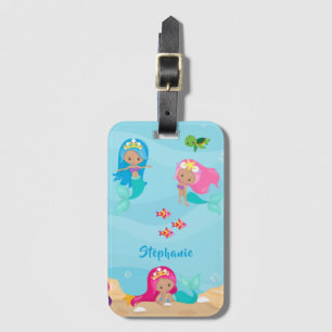 Étiquette À Bagage Mignonne sirène fille personnalisée sous la mer