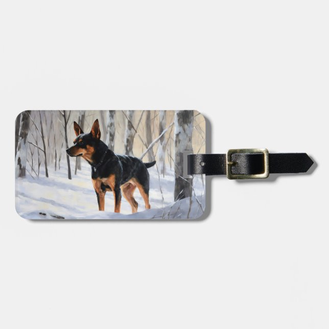 Étiquette À Bagage Mince Pinscher Laisser Neige Noël (Devant horizontal)