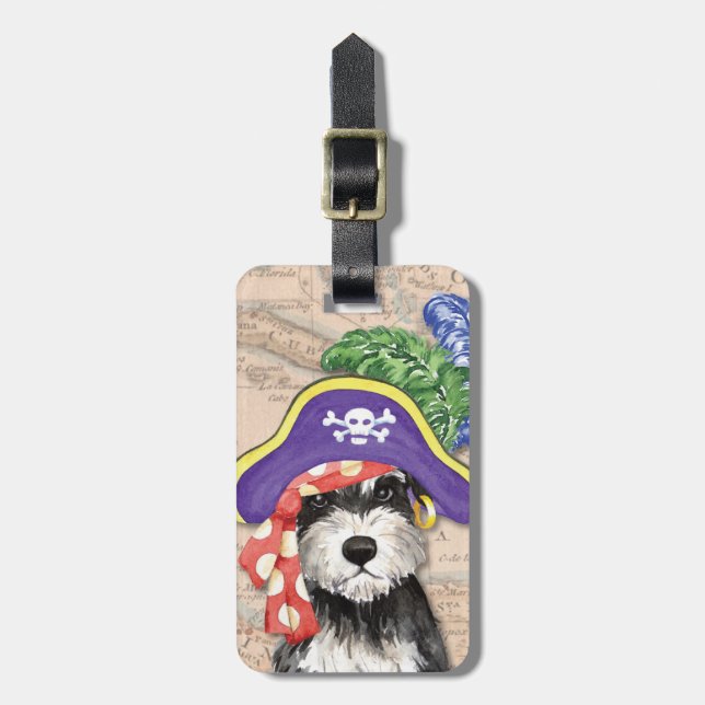 Étiquette À Bagage Miniature Schnauzer Pirate (Devant Vertical)