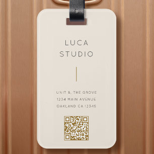 Étiquette À Bagage Minimal Clean Simple Moderne QR Code Or et crème