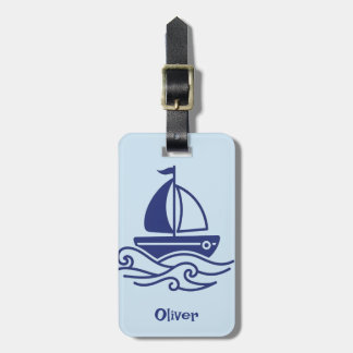 Étiquette À Bagage Minimalist Blue Sailboat Sailing Maritime