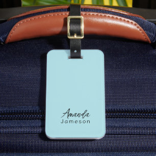 Étiquette À Bagage Minuscule Monogramme bleu clair Nom complet