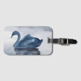 Étiquette À Bagage Misty Reflections | Moody Dusty Blue Swan sur le l