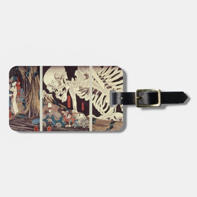 Étiquette À Bagage Mitsukini défiant le spectre squelettique, c.1845 (Devant horizontal)