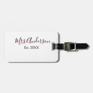 Étiquette À Bagage Mme ajouter nom nom de famille noir rose est année