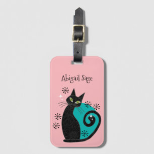 Étiquette À Bagage Mmilieu du siècle moderne Atomique Chat Retro Adre