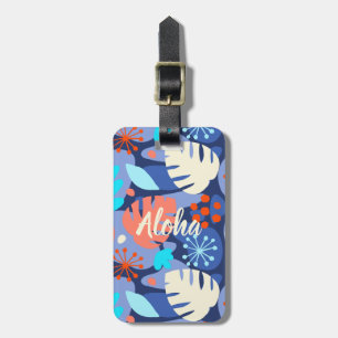 Étiquette À Bagage Mod Monstera Leaf Abstrait Hawaiian Tropical -Navy
