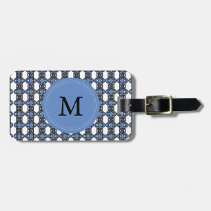 Étiquette À Bagage Mod Retro Monogram Blue Abstrait Scarab Motif