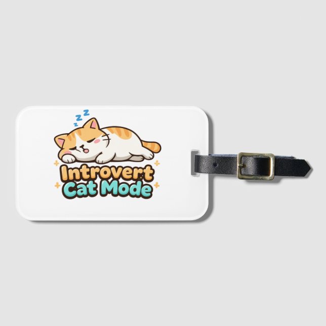 Étiquette À Bagage Mode Chat Introverti Drôle  (Devant Horizontal)