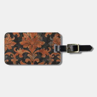 Étiquette À Bagage Modèle Damas Brown et orange