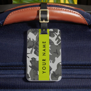 Étiquette À Bagage Modèle de camouflage gris, Votre nom, Personnalise